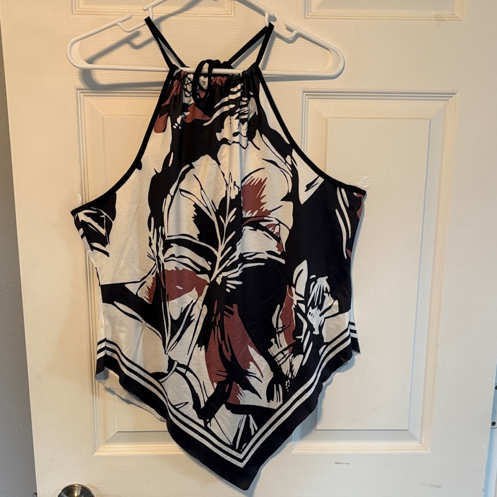 Stylish Women's Halter Top - Black and Brown/Mauvish Floral Design